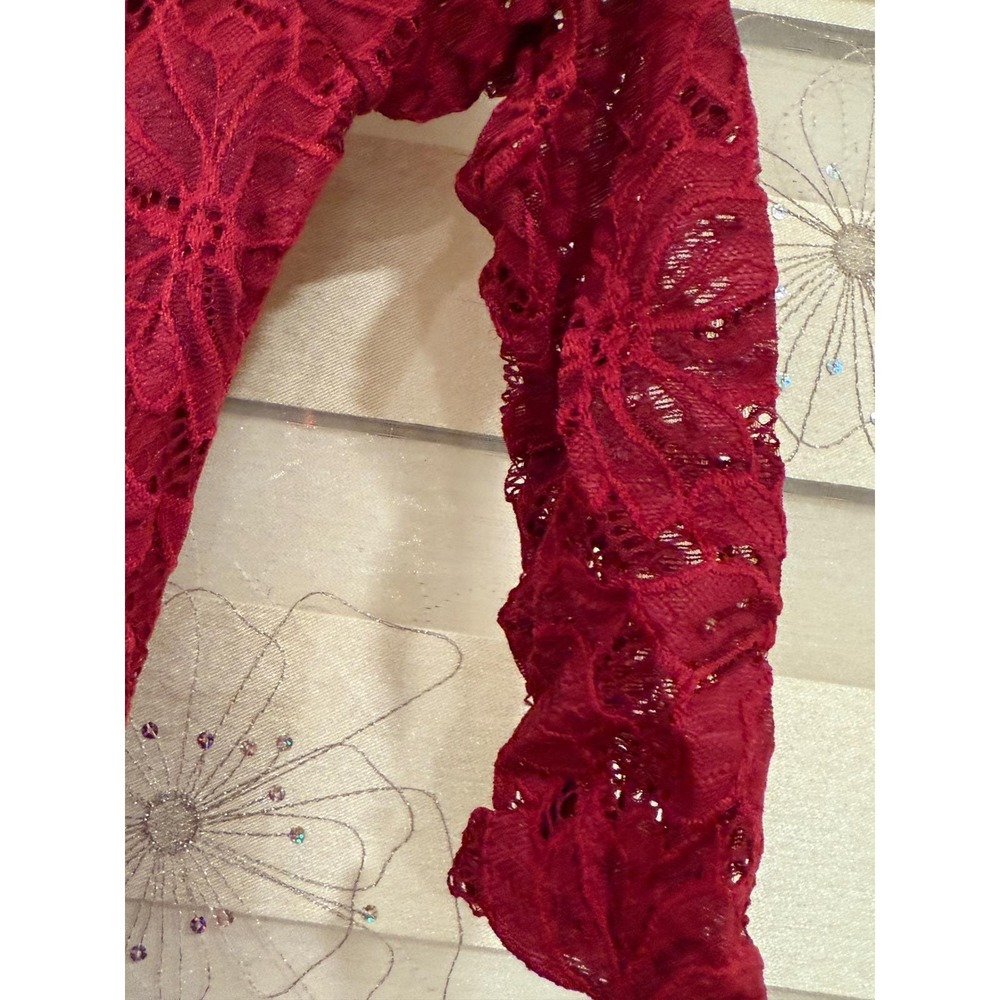 Burgundy Floral Lace Fit and Flare Mini Dress XS 3/4 Sleeve Red.Made in Poland - Picture 5 of 14